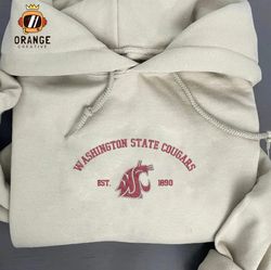 Washington State Cougars Embroidered Sweatshirt, NCAA Embroidered Shirt, Embroidered Hoodie, Unisex T-Shirt