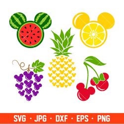 Summer Mickey Fruits Bundle Svg, Summer Svg, Lemon Svg, Watermelon Day Svg, Pineapple Svg, Cricut, Silhouette Vector Cut