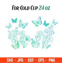 Butterfly Floral Full Wrap Svg, Starbucks Svg, Coffee Ring Svg, Cold Cup Svg, Cricut, Silhouette Vector Cut File