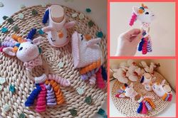 set crochet rattle - unicorn and booties, crochet booties unicorn, gift for newborn girl, crochet rattle unicorn