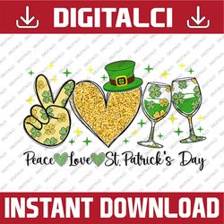 Peace Love St Patrick's Day Cheer Drinking Glitter Shamrock PNG Sublimation Designs