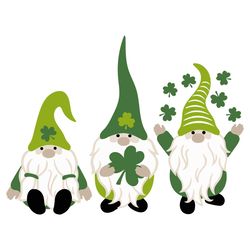 Three Gnomes Holding Shamrocks SVG PNG