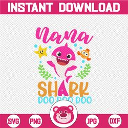 Womens Nana Shark Gift Cute Baby Shark Family Nana Mother Gifts ,Cricut files,Clip Art,Instant Download,Digital Files, S