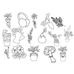 Herbology Plants and Garden Tools SVG Bundle, Vector Line Art, Cricut