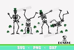 Dancing Skeleton St Patricks SVG Cut Files Cricut Skull Dabbing Dance PNG image Clover Lucky Vibes DXF file