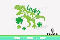 Lucky Saurus SVG St Patricks Day png clipart for T-Shirt Design T-Rex Dinosaur 4 leaf Clovers Cricut svg files
