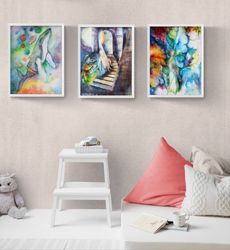 Bright Nursery room set 3 Wall Art - digital file that you will download