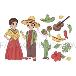 MEXICO TRAVEL Holiday Journey Latin Vector Illustration Set