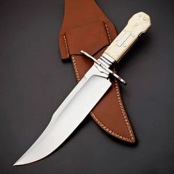 Custom Handmade 5160 Spring Steel Full Tang Bone Handle Bowie Knife with leather, outdoor hunting bowie knife