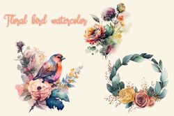 Floral Bird Watercolor Clipart