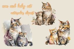 Mom And Baby Cat Watercolor Clipart