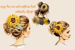 Messy Bun Mom And Sunflower Band Watercolor Clipart