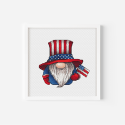 Patriotic 4th of July Gnome Cross Stitch Patterns PDF,Uncle Sam Gnome Chart,Stars and Stripes Embroidery,American Gnome