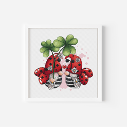 Gnome Girl Ladybug Cross Stitch Pattern PDF, Ladybug Leprechauns Cross Stitch, Hand Embroidery Design, Gift For Her, Sum