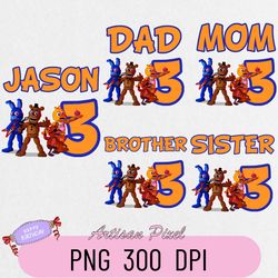 Five Nights Of Freddy Birthday Png, Custom Family Matching Png, Kids Party Png, Personalized Name and Age Png