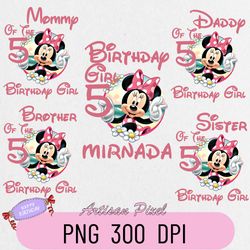 Minnie Disney Birthday Png, Custom Family Matching Png, Kids Party Png, Personalized Name and Age Png
