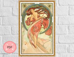 Full Coverage Cross Stitch Pattern, Dance By Alphonse Mucha , Pdf , Instant Download,Famous Painting,Art Nouvea,The Arts
