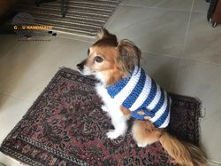 Blue and White Striped Dog Sweater, Small Dog Crochet Jacket, Pet Wear, Gift for Dog Lovers, Handmade Dog Coat, Small Do
