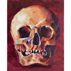 Skull Painting Original Skeleton Artwork Oil On Panel 8x10 Inch Anatomy Art