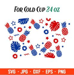 Patriotic Pineapple Full Wrap Svg, Starbucks Svg, Coffee Ring Svg, Cold Cup Svg, Cricut, Silhouette Vector Cut File