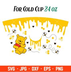 Honeycomb Drips Pooh Bear Full Wrap Svg, Starbucks Svg, Coffee Ring Svg, Cold Cup Svg, Cricut