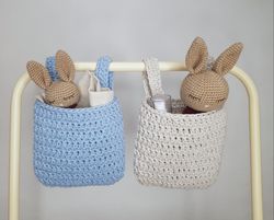 Baby crib hanging storage basket for diapers and toys - cotton pocket organizer cot nursery decor