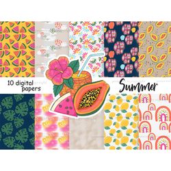 Summer Digital Paper Set | Tropical Pattern Bundle