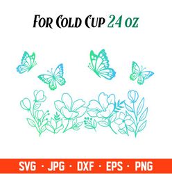 Flowers And Butterflies Full Wrap Svg, Starbucks Svg, Coffee Ring Svg, Cold Cup Svg, Cricut, Silhouette Vector Cut File