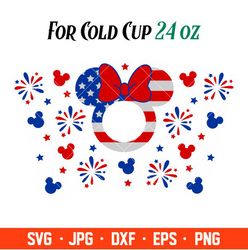 4th of July Minnie Mouse Full Wrap Svg, Starbucks Svg, Coffee Ring Svg, Cold Cup Svg, Cricut, Silhouette Vector Cut File