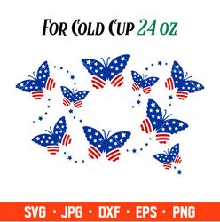 American Butterfly Full Wrap Svg, Starbucks Svg, Coffee Ring Svg, Cold Cup Svg, Cricut, Silhouette Vector Cut File