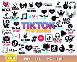 TikTok Logo Bundle Svg, TikTok Birthday Svg, TikTok Queen Svg, Peace Love TikTok Png