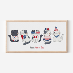 4th July Set of 5 Cats Cross Stitch Pattern PDF, Happy Independence Day Cross Stitch Decor, Kitty Cross Stitch Chart, In