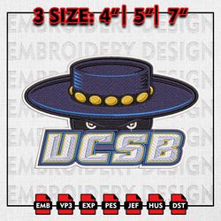 UC Santa Barbara Gauchos Highlanders Embroidery files, NCAA D1 teams Embroidery Designs, Machine Embroidery Pattern