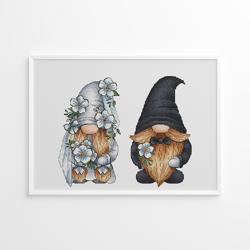Gnomes Wedding Cross Stitch, Bride and Groom Gnomes Cross Stitch Pattern PDF, Love Cross Stitch, Wedding Gift