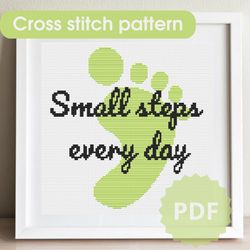 Phrase cross stitch pattern / 100x100st / simple cross stitch chart, embroidery pattern, Small steps every day