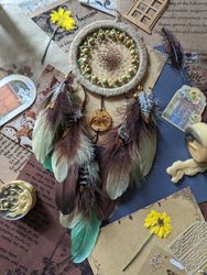 Natural Beige Dream catcher Bear totemic animal | Dream Catcher inspired by Native American Crafts | Bear Totem