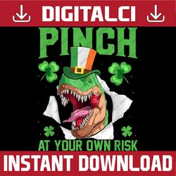 Pinch at Your Own Risk T-Rex Dinosaur St Patrick's Day. PNG Sublimation Designs