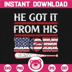 He Got It From His Mom Baseball Png, Mother's Day Png, Baseball Clipart, PNG file for sublimation, Baseball Mama PNG