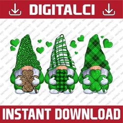 Three Gnomes Holding Shamrock Leopard Plaid St Patrick's Day PNG Sublimation Designs