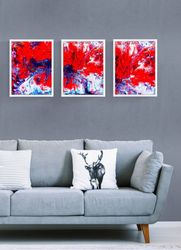 Red Dragons Painting Set of 3 Prints  - digital file that you will download
