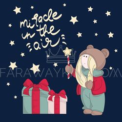 MIRACLE Tilda Doll Merry Christmas Vector Illustration Set