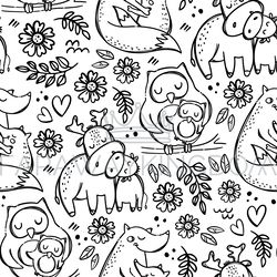 MOM KIDS LOVE Cute Animal Seamless Pattern Vector Illustration