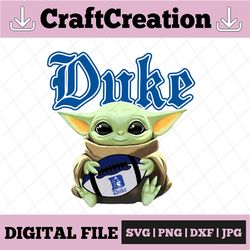 Baby Yoda with Duke Bluedevil Football PNG,  Baby Yoda png, NCAA png, Sublimation ready, png files for sublimation
