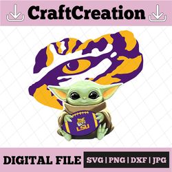 Baby Yoda with LSU Tigers Football PNG,  Baby Yoda png, NCAA png, Sublimation ready, png files for sublimation