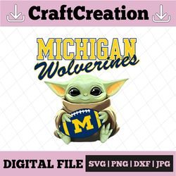 Baby Yoda with Michigan Wolverines Football PNG,  Baby Yoda png, NCAA png, Sublimation ready, png files for sublimation