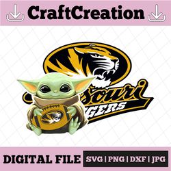 Baby Yoda with Missouri Tigers Football PNG,  Baby Yoda png, NCAA png, Sublimation ready, png files for sublimation