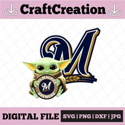 Baby Yoda with Milwaukee Brewers Baseball PNG,  Baby Yoda MLB png, MLB png, Sublimation ready, png files for sublimation