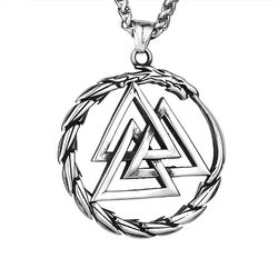 Dragon ouroboros with Celtic Valknut necklace, Stainless steel nordic jewelry, Fantasy pendant