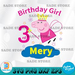 Personalized name And Age Birthday svg, Peppa Pig svg png Birthday Girl , Peppa Pig svg, Transparent Background, Custom