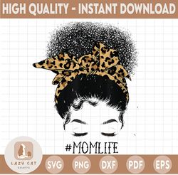 Messy Bun, Mom Life, Curly Hair, Leopard, Transparent PNG, Sublimation Designs Download, PNG image, PNG